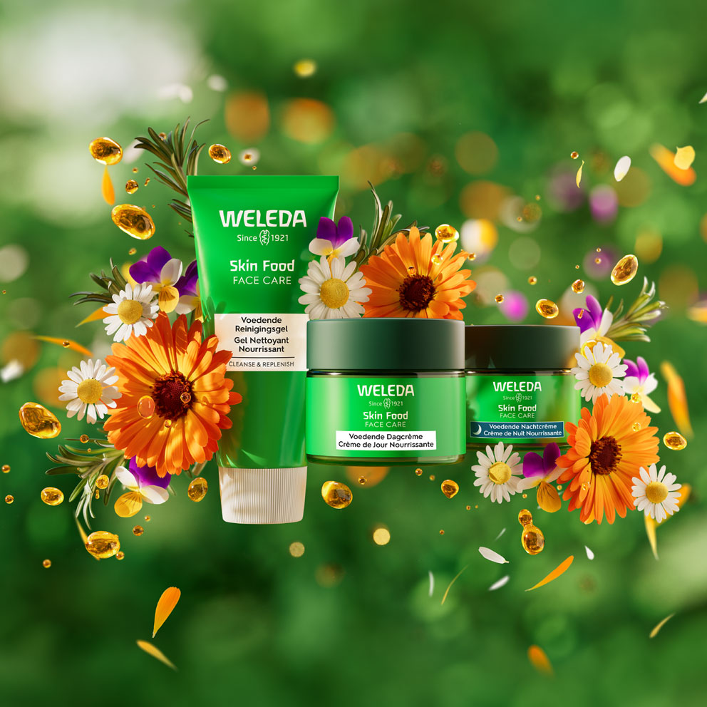 Weleda voedende crémes, gels en balms gebaseerd op skin food.